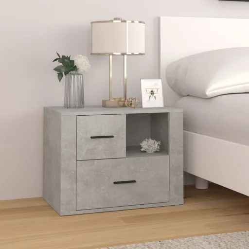 Mesita de Noche Madera Contrachapada Gris Hormigón 60x36x45 cm