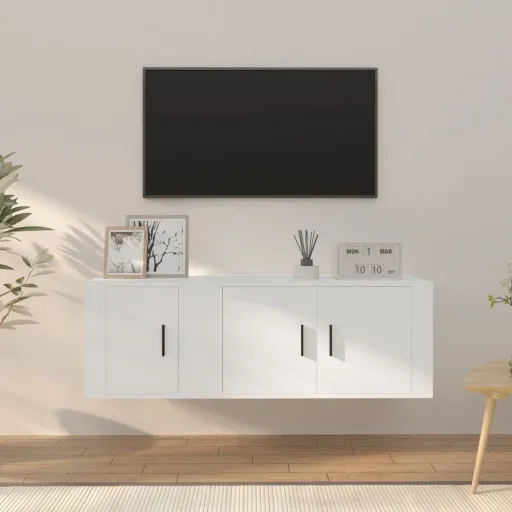 Set de Muebles de TV 2 Piezas Madera Contrachapada Blanco