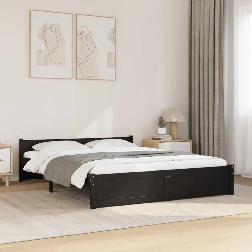 Estructura de Cama Doble Sin Colchón Madera Negro 150x200 cm