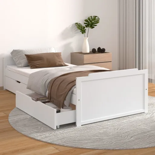 Estructura de Cama Sin Colchón Madera de Pino Blanca 90x200 cm