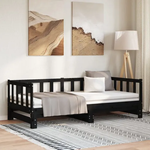 Sofá Cama Extraíble Sin Colchón Negro 2x(90x190) cm