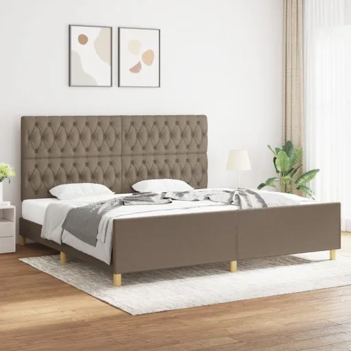 Estructura de Cama Con Cabecero de Tela Gris Taupe 200x200 cm