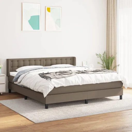 Cama Box Spring Con Colchón Tela Gris Taupe 180x200 cm