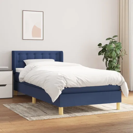 Cama Box Spring Con Colchón Tela Azul 100x200 cm