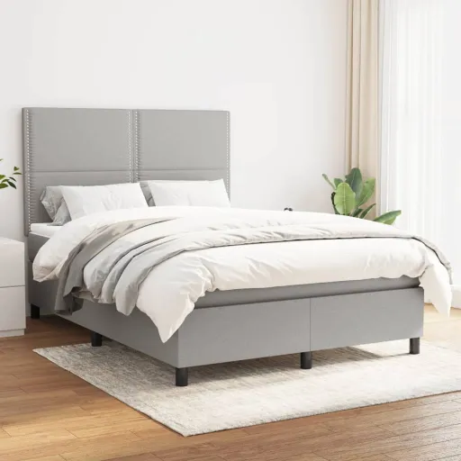 Cama Box Spring Con Colchón Tela Gris Claro 140x190 cm