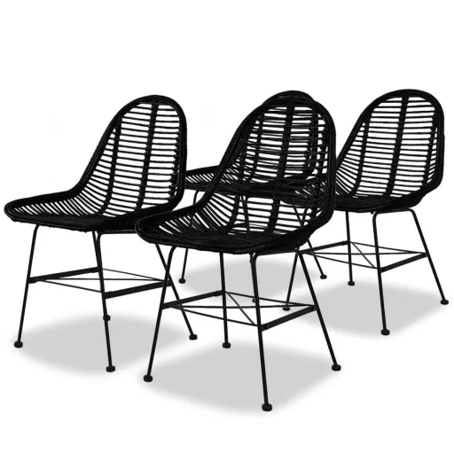 Sillas de Comedor 4 Unidades de Ratán Natural Negro