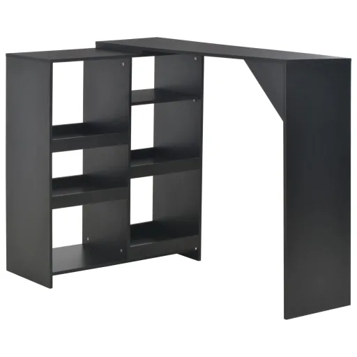Mesa de Bar Con Estantería Móvil Negro 138x39x110 cm