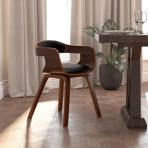 Silla de Comedor de Cuero Sintético y Madera Curvada Negro