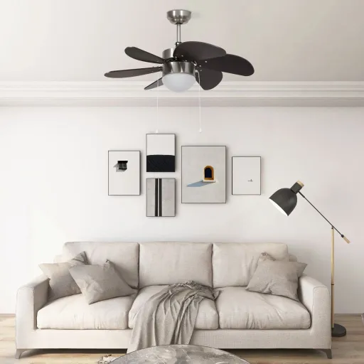 Ventilador de Techo Con Lámpara Marrón Oscuro 76 cm