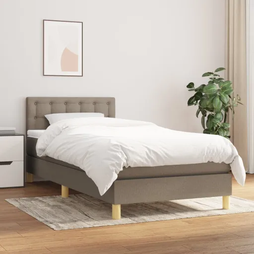 Cama Box Spring Con Colchón Tela Gris Taupe 90x200 cm