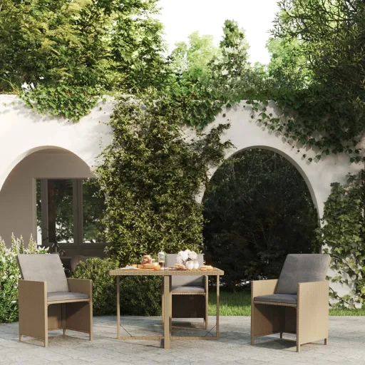 Mesa de Jardín Ratán Sintético Madera Acacia Beige 109x107x74cm