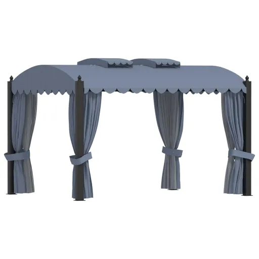 Cenador Con Cortinas Acero Gris Antracita 3x4 m