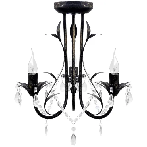 Lámpara de Araña, Candelabro Negro Estilo Art Nouveau, 3 x E14