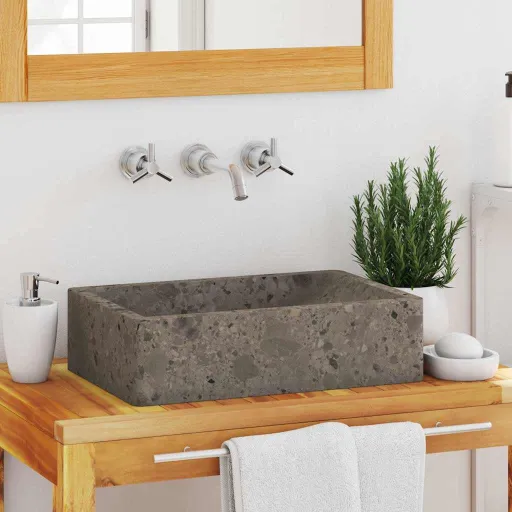 Lavabo de Mármol Gris Con Brillo 45x30x12 cm