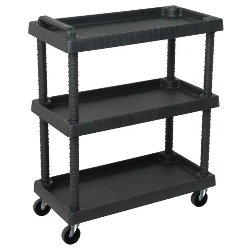 Carro de Herramientas de Taller 3 Niveles PP Negro 75x37,5x92cm