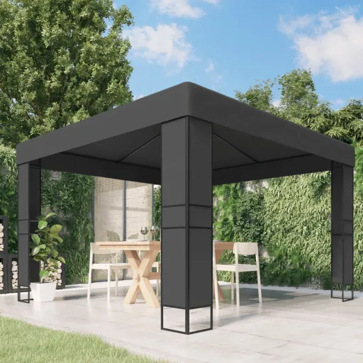 Cenador Con Doble Techo Gris Antracita 3x3 m