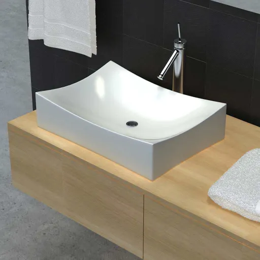 Lavabo de Cerámica Porcelana Art Blanco Con Brillo