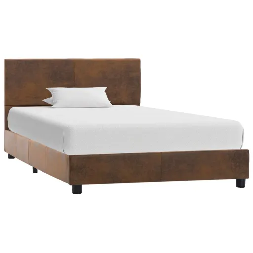 Estructura Cama Sin Colchón Piel Ante Sintética Marrón 90x200cm