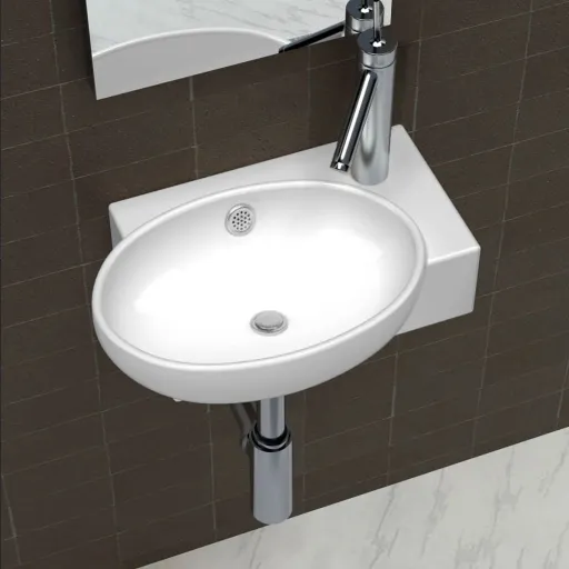 Lavabo Con Hueco de Grifo y Rebosadero Cerámica Blanco
