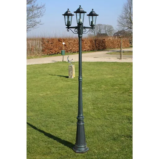 Farola de Jardín 3 Brazos Aluminio Verde Oscuro/Negro 215 cm