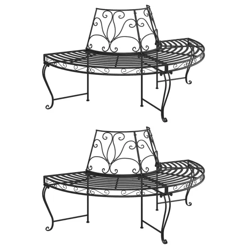 Banco de Jardín Semicircular 2 Uds de Acero Negro 160 cm