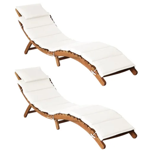Tumbonas Con Cojines 2 Uds Madera Maciza Acacia Blanco Crema
