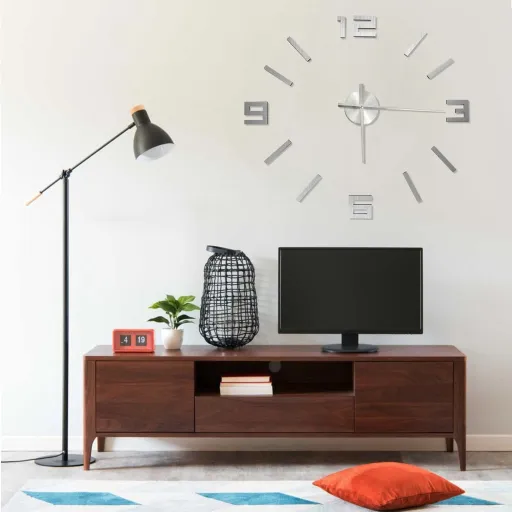 Reloj 3D de Pared Con Diseño Moderno Plateado 100 cm XXL