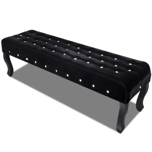Banco de Terciopelo Negro Con Botones de Cristal