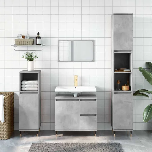 Armario de Baño Madera Contrachapada Gris Hormigón 65x33x60 cm