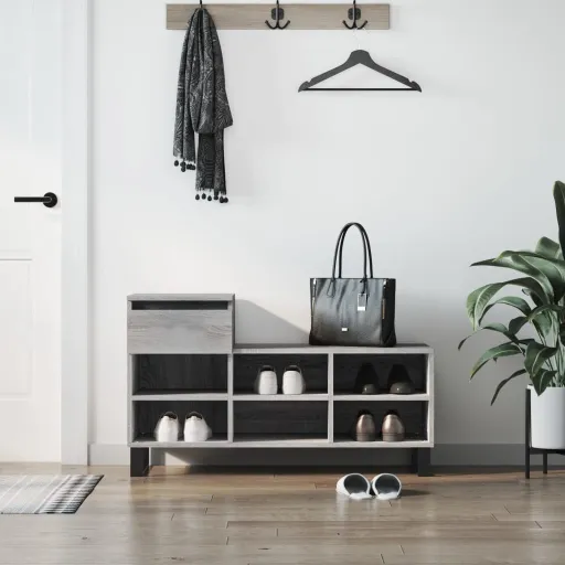 Mueble Zapatero Madera Contrachapada Gris Sonoma 102x36x60 cm