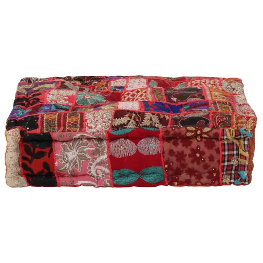 Puf Cuadrado de Pachtwork Algodón Hecho a Mano 50x50x12 cm Rojo