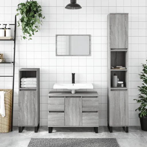 Armario de Baño Madera Contrachapada Gris Sonoma 30x30x100 cm