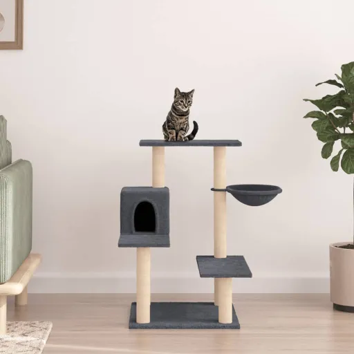 Rascador Para Gatos Con Postes de Sisal Gris Oscuro 82,5 cm