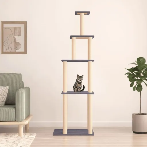 Rascador Para Gatos Con Postes de Sisal Gris Oscuro 183 cm