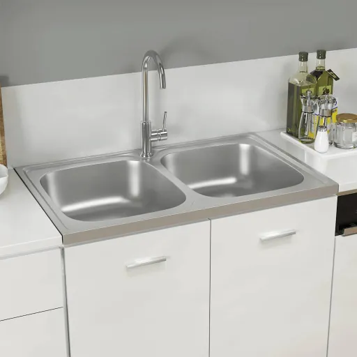Fregadero de Cocina Doble Seno Acero Inoxidable 800x500x155 mm