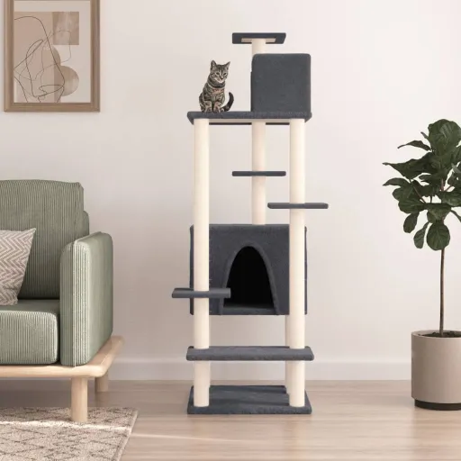 Rascador Para Gatos Con Postes de Sisal Gris Oscuro 154 cm