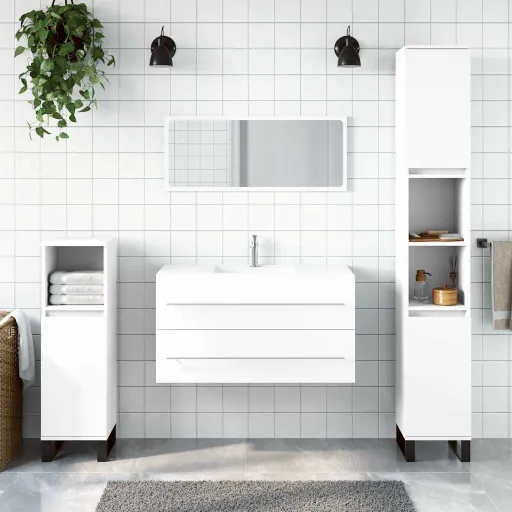 Armario de Baño Con Espejo Madera de Ingeniería Blanco