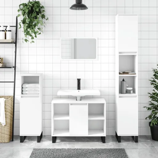 Juego de Muebles de Baño 3 Pzas Madera Contrachapada Blanco