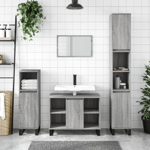 Set de Muebles de Baño 3 Pzas Madera Contrachapada Gris Sonoma