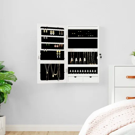 Espejo Con Joyero y Luces LED Para Pared Blanco