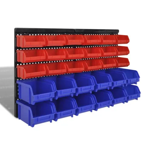 Cajas de Almacenaje de Garaje de Pared 30 Pzas Azul y Rojo