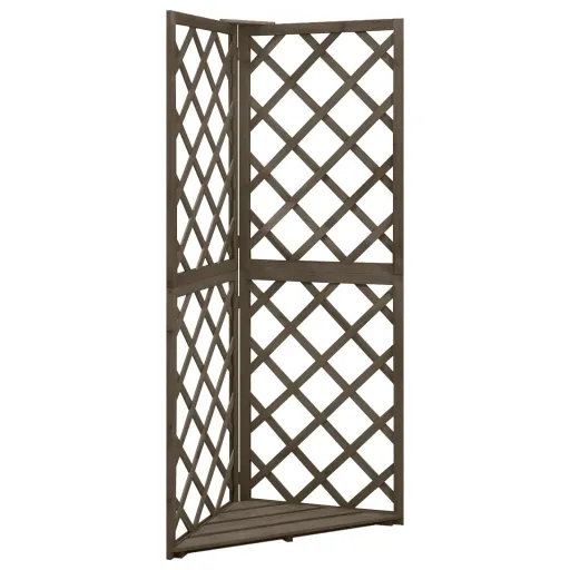 Enrejado de Esquina Madera Maciza de Abeto Gris 50x50x145 cm