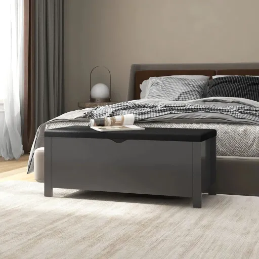 Caja de Almacenaje y Cojín Madera Ingeniería Gris 105x40x45 cm