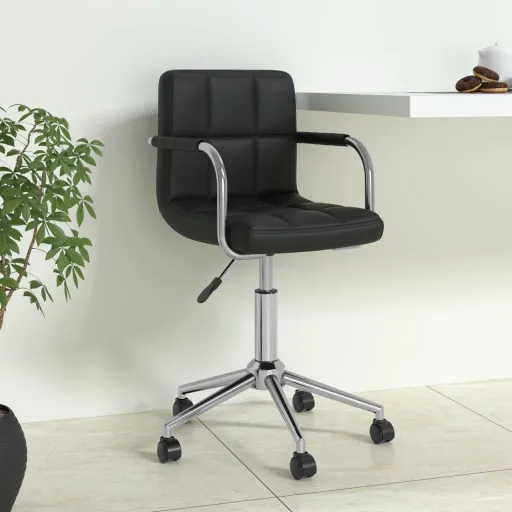 Silla de Oficina Giratoria de Cuero Sintético Negro
