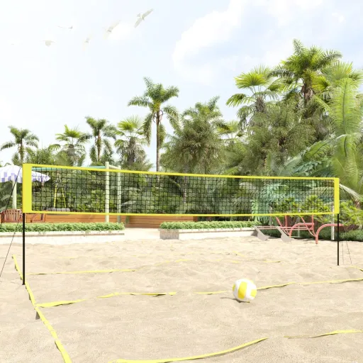 Red de Voleibol Tela PE Amarillo y Negro 823x244 cm