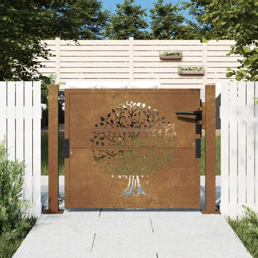 Puerta de Jardín 100x100 cm de Acero Corten Con Diseño de Árbol
