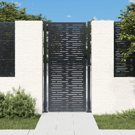 Puerta de Jardín Antracita 100x175 cm de Acero Con Diseño Cuadrado