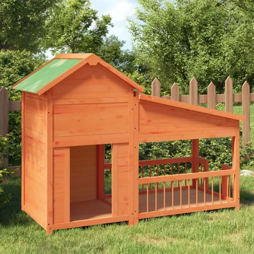 Caseta Para Perros Madera Maciza de Pino Marrón 143x60,5x109 cm