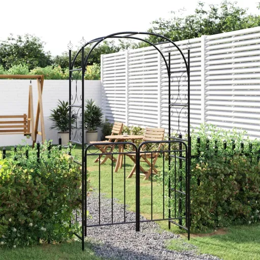 Arco de Jardín Con Puerta Acero Negro 108x45x235 cm