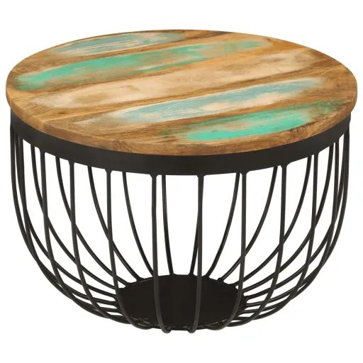 Mesa de Centro Madera Maciza Reciclada y Acero Ø50x35 cm
